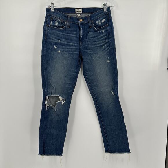 J Crew Jeans Womens 26 Blue Slim Broken in Boyfriend Distressed Rips Frayed Hem - Picture 1 of 15